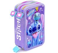 Trousse Scolaire Fille 3 Compartiments Garnie - 46 Pièces Kit Papeterie avec Stylos Effaçables, Feutres Giotto - pour Stitch Fan pour École Primaire