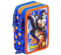 Trousse Scolaire Garçon 3 Compartiments Garnie - 46 Pièces Kit Papeterie avec Stylos Effaçables, Feutres Giotto - pour Dragon Ball Fan Super Manga pour École Primaire
