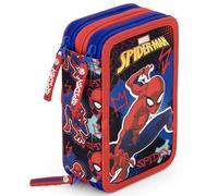 Trousse Scolaire Garçon 3 Compartiments Garnie pour Fans de Spiderman - 46 Pièces Kit Papeterie 6-12 Ans avec Stylos Effaçables, Feutres - pour École Primaire