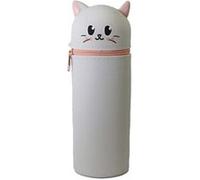 Trousse scolaire cylindrique Chat - Gris - Fille - 1 compartiment