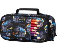 Trousse Scolaire Grande Capacité 2 Compartiments-Plumier Organisateur Pour Fille Et Garçon-Étui À Crayons Double Compartiment Fournitures Scolaires,Camion-Noir