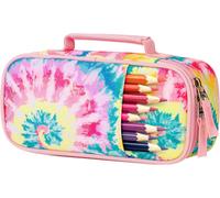 Trousse Scolaire Grande Capacité 2 Compartiments-Plumier Organisateur Pour Fille Et Garçon-Étui À Crayons Double Compartiment Fournitures Scolaires,Tie Dye-Arc-En-Ciel