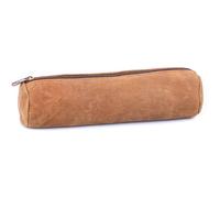 Trousse - Scolaire - Marron - Rond - Cuir nubuck - 21x6 cm - Oxford