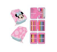 Trousse Scolaire Minnie Mouse pour Fille Rose Taille Unique avec Accessoires de Papeterie, Double Fermeture éclair et Compartiments, Licence Officielle Disney pour l'école et la rentrée Scolaire