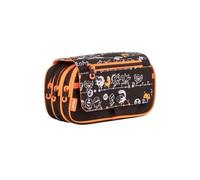 Trousse - Scolaire - Noir/Orange - 4 compartiments - Grand format - Fermeture éclair