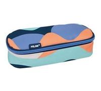 Trousse - Scolaire - Ovale - Avec rangement - 20,5x9x5,5 cm - Bleu, orange et vert