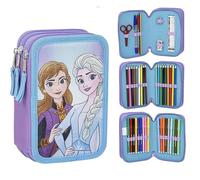 Trousse scolaire pour enfant La Reine des Neiges - Couleur bleue - Fermeture éclair - 12,5 x 6,5 x 19,5 cm - Triple compartiment - Avec accessoires - Produit original conçu en Espagne, Bleu clair,