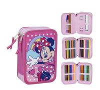 Trousse scolaire pour enfant Minnie Mouse - Couleur rose - Fermeture éclair - 12,5 x 6,5 x 19,5 cm - Triple compartiment - Avec accessoires - Produit original conçu en Espagne, rose, Trousse