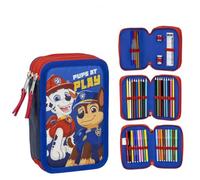 Trousse scolaire pour enfant Pat' Patrouille - Couleur bleue - Fermeture éclair - 12,5 x 6,5 x 19,5 cm - Triple compartiment - Avec accessoires - Produit original conçu en Espagne, bleu, Trousse