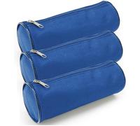 Waytex Lot de 3 Trousses Ronde Fourre-Tout Crayons Fournitures Scolaires Longueur 21cm Diamètre 7.5cm - Bleu uni