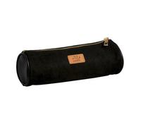 Trousse - Scolaire - Ronde - Noir - Cuir Végan - Velours - 1 Compartiment - School