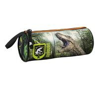 Trousse Scolaire Ronde Pour Enfant-Étui Vert Et Noir 21x8 Cm Avec Fermeture Éclair-Cadeau Pour Garçon-École Primaire (Cp À 6e)- Dinosaure T-Rex