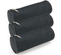 Waytex Lot de 3 Trousses Ronde Fourre-Tout Crayons Fournitures Scolaires Longueur 21cm Diamètre 7.5cm - Noir uni