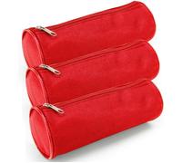 Waytex Lot de 3 trousses rondes fourre-tout pour fournitures scolaires 21 cm Ø 7,5 cm - Rouge uni