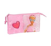 Trousse scolaire - SAFTA - Barbie Girl - Triple fermeture éclair - Polyester résistant - Rose