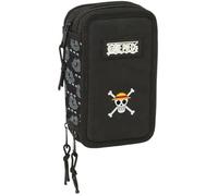 safta One Piece Pirates - Trousse Scolaire avec 37 Outils Inclus, Trousse pour Enfant, idéale pour Enfants de 5 à 14 Ans, Confortable et Polyvalente, qualité et résistance, 12,5 x 5,5 x 19,5 cm, Noir
