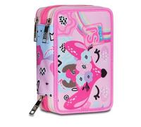 Trousse scolaire Seven PinkHughs Chaton 3 étages zip complet + porte-clés pailettes et double jeu de couleurs + 12 crayons et 12 feutres, multicolore, standard, trousse