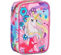 Trousse scolaire Seven Speed Pad Unibraid Licorne Fermeture éclair complète + porte-clé pailettes et double jeu de couleurs + 12 crayons et 12 feutres, multicolore, standard, trousse