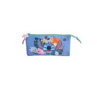 Trousse scolaire Stitch Tropical Triple - Fermeture éclair - Intérieur entièrement doublé et personnalisé - Trousse avec 3 compartiments - 11,5 x 23,5 x 3 cm, multicolore, Trousse scolaire triple
