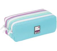 - Trousse Scolaire Teknik Pastel Pour Enfants - Polyester 600d Résistant - 3 Compartiments, 3 Zips Et Cordelettes - Patch Décoratif - Bleu/Vert Et Violet[Z629]