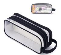 Trousse Scolaire Transparente, Trousses à Crayons Transparent 2 Compartiments, Grande Capacité Trousse Scolaire Aesthetic De Maquillage pour Enfants étudiant Adultes et Scolaires Collège