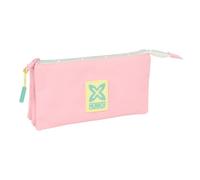 Trousse scolaire triple - safta - 22x3x12 cm - Rose clair - Polyester résistant - 3 compartiments - Fermeture éclair