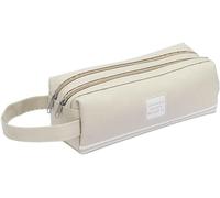 Trousse Scolaire, Trousse À Crayons Grande Capacité, Étui À Crayons Portable Double Couche, Étui À Crayons Pour Garçons, Filles, Enfants, École, Sac De Papeterie Multi-Fonctions Pour Stylos (Beige)