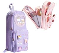Trousse Scolaire, Trousse À Crayons Kawaii, Trousse Enfant avec 3 Compartiments, Trousse Multi-Compartiments pour Filles Garçons Étudiants Cadeau pour Enfants (Violet A)
