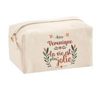 Trousse Scolaire Véronique la Vie est Plus Jolie | Pochette Maquillage Make-up Trousse pour Fournitures Bureau Cadeau Fête des Mères Anniversaire Soeur Noël Tata Marraine