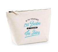 Trousse Si Tu Touches ma Barbe | Pochette Toilette Maquillage | Idée Cadeau Humour Drôle Marrant Beauf Barbu Original Anniversaire Fête