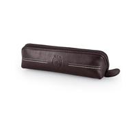 Trousse Sporting en Cuir, Triangulaire, spacieuse, doublée avec Fermeture éclair, 20 x 5,5 x 5,5 cm, Noir, Marron (Marron)
