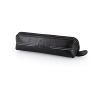 Trousse Sporting en Cuir, Triangulaire, spacieuse, doublée avec Fermeture éclair, 20 x 5,5 x 5,5 cm, Noir, Marron (Noir)