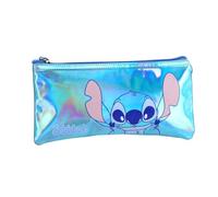 Trousse Stitch Bleu métallique holographique - Grand Crayon Scolaire avec Fermeture résistante - Accessoire Disney Lilo & Stitch pour Filles et Jeunes - Cadeau Original