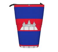Trousse télescopique en tissu Oxford avec drapeau du Cambodge - Portable - Pour garçons et filles - Étudiants - Bureau, Noir , Taille unique