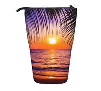 Trousse télescopique en tissu Oxford portable pour garçons filles adolescents étudiants bureau coucher de soleil océan avec palmiers tropicaux crépuscule paysage crépusculaire, Noir , Taille unique