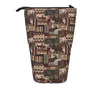 Trousse télescopique Porte-Crayon Rustique Lodge Ours Moose Imprimer Sac à Crayons Debout Trousse de Papeterie Porte-Stylo télescopique Porte-Crayon Pop Up pour Le Travail de Bureau Cadeau de vacanc