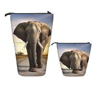 Trousse télescopique pour crayons - Trousse à crayons pop-up - Motif éléphant marchant - Jolie trousse à crayons - Trousse à maquillage - Pour fournitures de bureau pour adultes, Noir , Taille unique