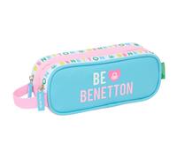 safta Benetton Unique - Trousse Double pour Enfant, idéale pour Les Enfants d'âge Scolaire, Confortable et Polyvalente, qualité et résistance, 21 x 6 x 8 cm, Bleu Turquoise/Rose Clair, M, Décontracté