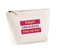 Trousse Tout Commence par Un Oui - Pouch Case - Idée Trousse Rangement Cadeau Anniversaire Fête Original Famille Travail Départ Collègue Retraite Noël. - Rouge&Jaune - 4