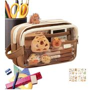 Trousse transparente esthétique - Trousse Capybara de grande capacité | Trousse à crayons multicouche avec compartiment | Papeterie de bureau mignonne | Fournitures scolaires pour filles, café, Voir