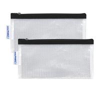Trousse transparente Waytex rectangulaire plate sans PVC 22 x 11 cm fermeture éclair zip Noir - Lot de 2