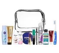 Trousse Travel Essentials, Trousse de Voyage adaptée au Bagage Cabine, Comprenant Tous Les Produits de Marque de Soins personnels nécessaires, dans Une Trousse de Toilette en PVC (Women)