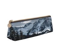 Trousse triangulaire en cuir pour l'école, le bureau, les voyages, la falaise canadienne des montagnes canadiennes, sac à stylos étanche, porte-accessoires d'écriture, pochette compacte zippée pour