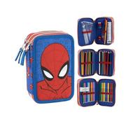 Trousse Triple avec Accessoires Spider-Man pour Enfant - Trousse Scolaire Bleue avec 3 Fermetures éclair, Crayons et marqueurs Inclus, Licence Officielle Marvel Retour al Cole