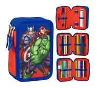 Cerda – Trousse scolaire Avengers, 18 crayons + 18 feutres Giotto, accessoires (crayon HB, 2 stylos)