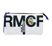 Trousse triple Real Madrid | Design officiel avec blason du club | 3 fermetures éclair | Idéal pour école, papeterie ou cadeau | Compact et résistant | Allez Madrid !