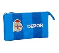 Trousse Triple - Safta - Real Deportivo De La Coruña - Confortable - Polyvalente - 22x3x12 Cm - Bleu