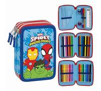 ARTESANÍA CERDÁ - Trousse triple Spidey Marvel Bleue, 3 fermetures, accessoires inclus