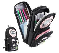 Trousse,Trousse Scolaire,Grande Capacité Trousse Kawaii,Trousse Enfant Avec 3 Compartiments,Plumier En Toile,Trousse Aesthetic,Pour Filles Garçons Étudiants,Noir