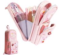 Trousse,Trousse Scolaire,Grande Capacité Trousse Kawaii,Trousse Enfant Avec 3 Compartiments,Plumier En Toile,Trousse Aesthetic,Pour Filles Garçons Étudiants,Rose